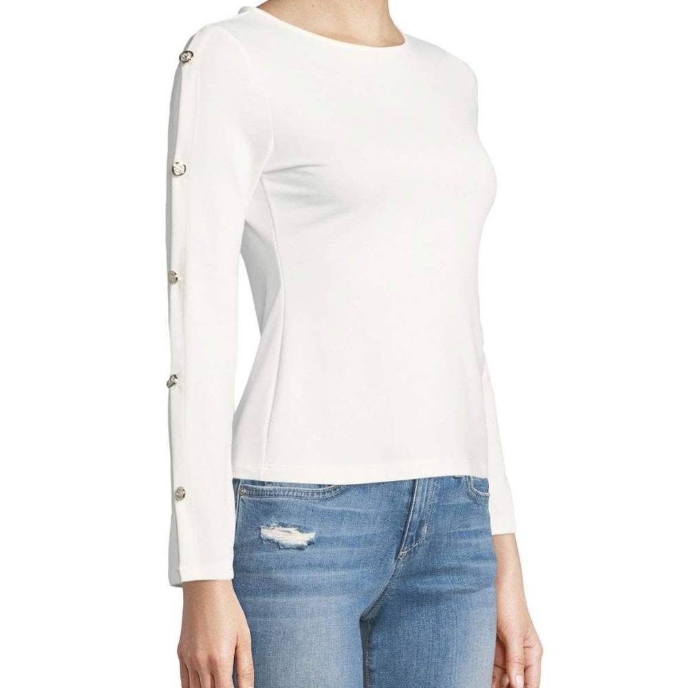 N. Marcus Madisonne Button-Trim Ladder-Sleeve Tee